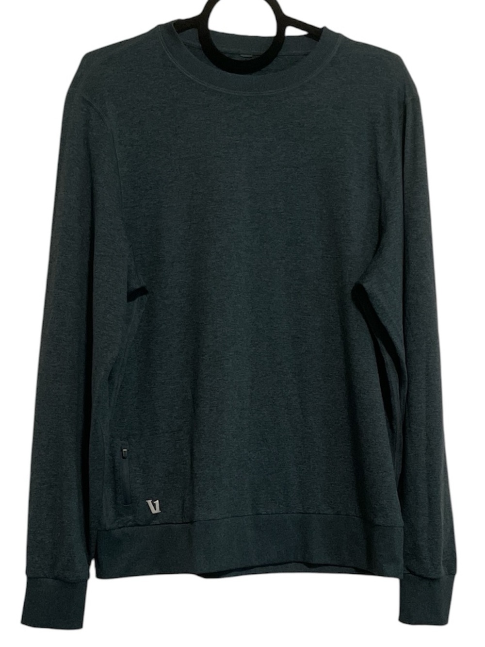 Vuori Ponto Performance Long Sleeve Crew Shirt Deep Sea Heather Teal Mens Medium